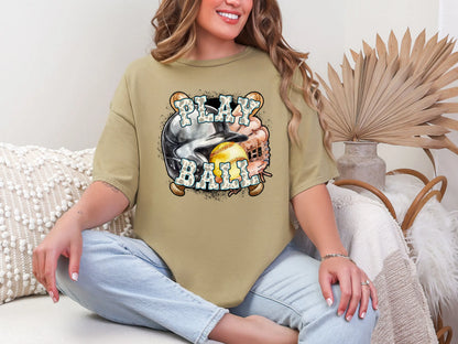 Play Ball Softball Light Blue Cowprint DTF TRANSFER
