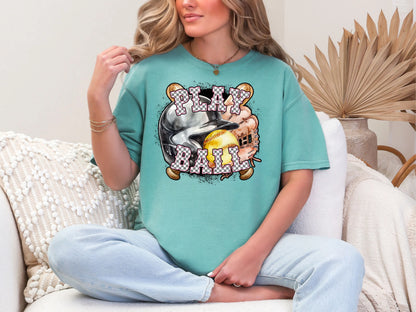 Play Ball Softball Light Pink Checker DTF TRANSFER
