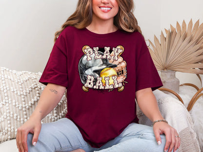 Play Ball Softball Light Pink Cowprint DTF TRANSFER