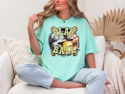 Play Ball Softball Lime Green Leopard DTF TRANSFER