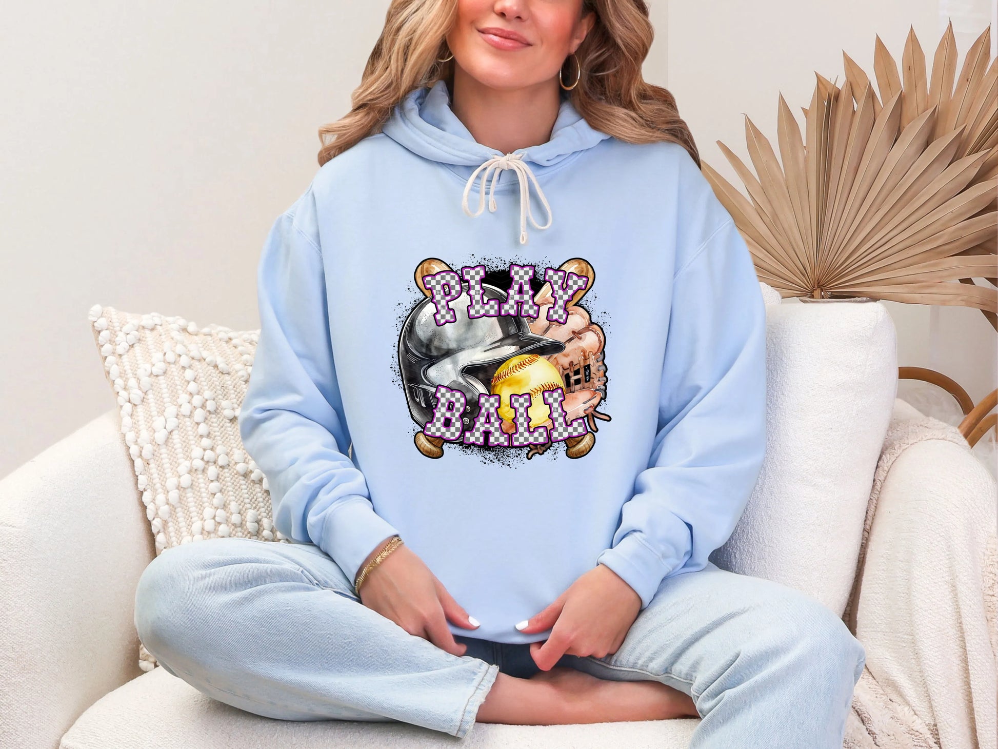 Play Ball Softball Magneta Checker DTF TRANSFER