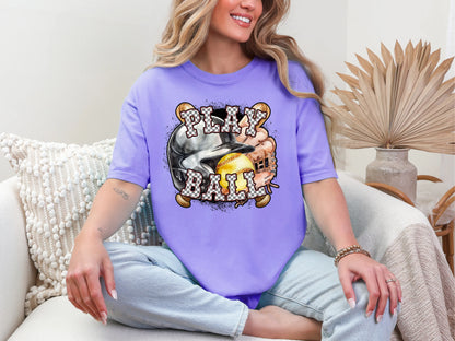 Play Ball Softball Maroon Checker DTF TRANSFER
