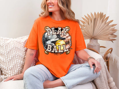 Play Ball Softball Maroon Cowprint DTF TRANSFER