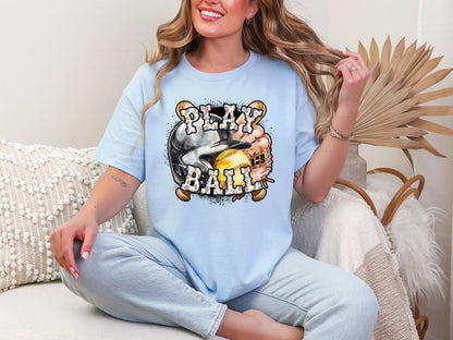 Play Ball Softball Navy Cowprint DTF TRANSFER