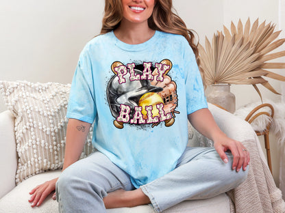 Play Ball Softball Pink Cowprint DTF TRANSFER