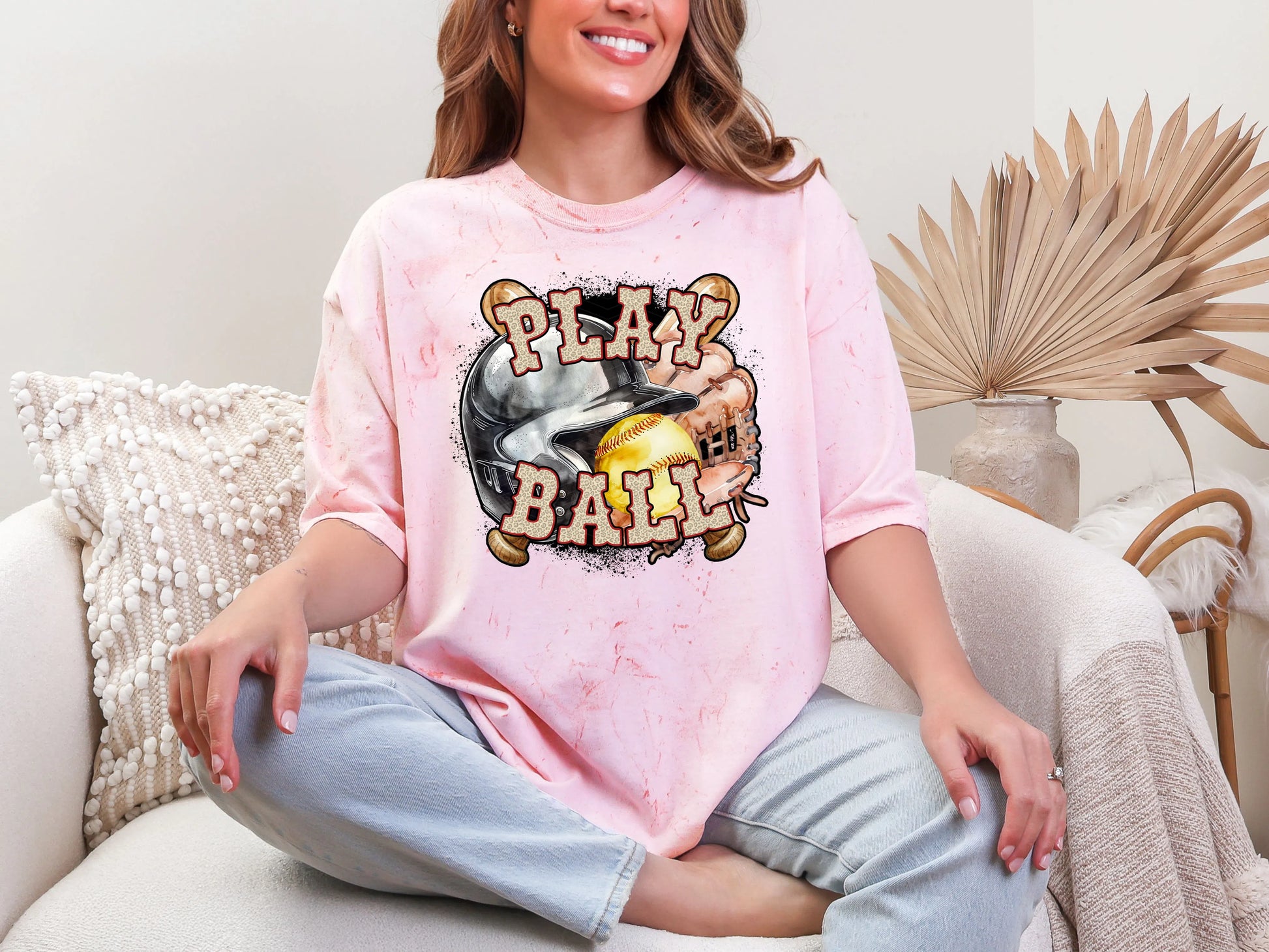 Play Ball Softball Red Leopard DTF TRANSFER