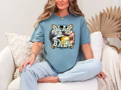 Play Ball Softball Teal Cowprint DTF TRANSFER