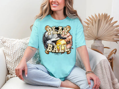 Play Ball Softball Yellow Cowprint DTF TRANSFER