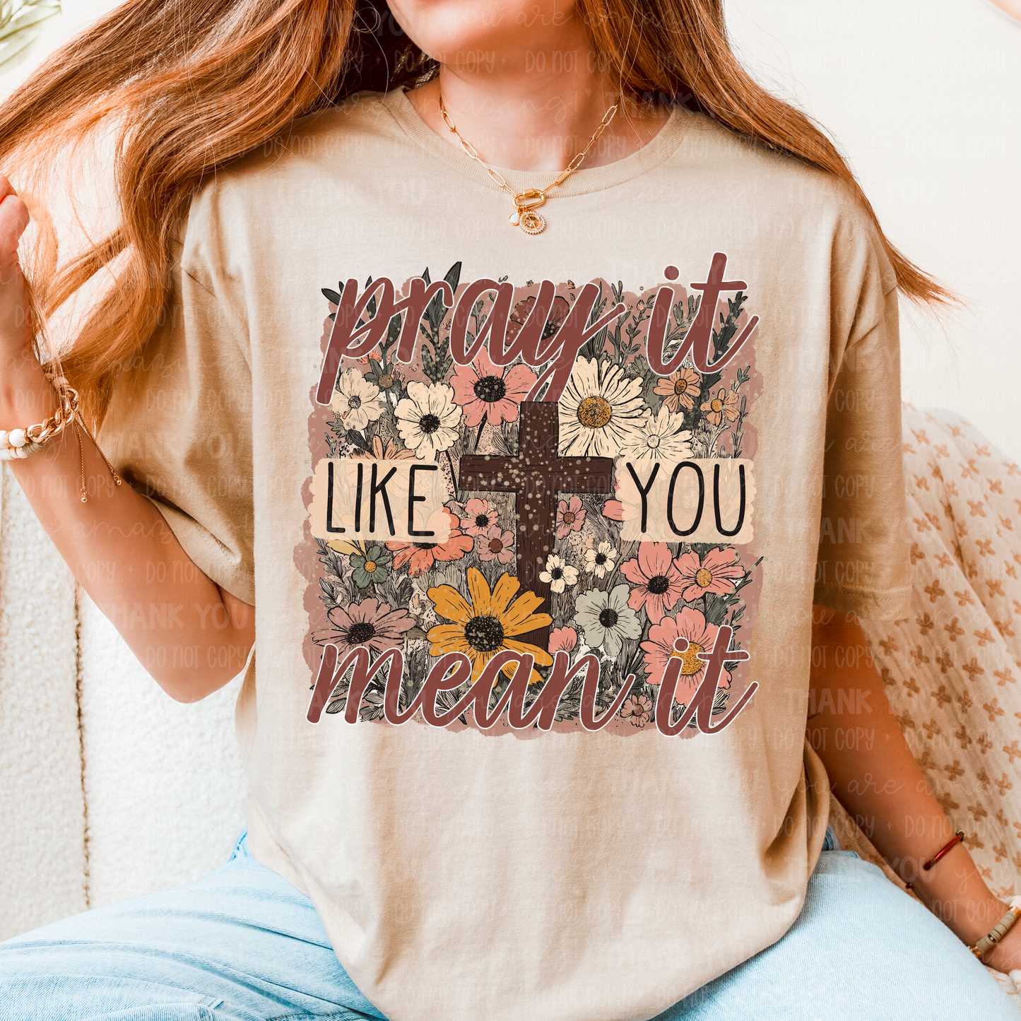 Pray It Like You Mean It Brown Floral DTF TRANSFER