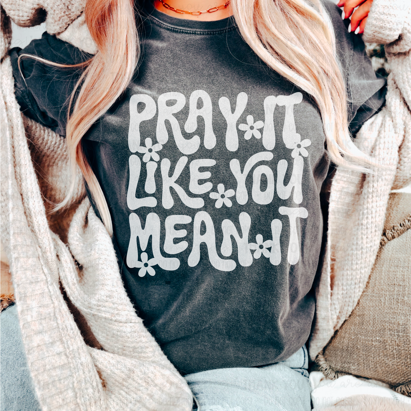 Pray It Like You Mean It Floral Black DTF TRANSFER
