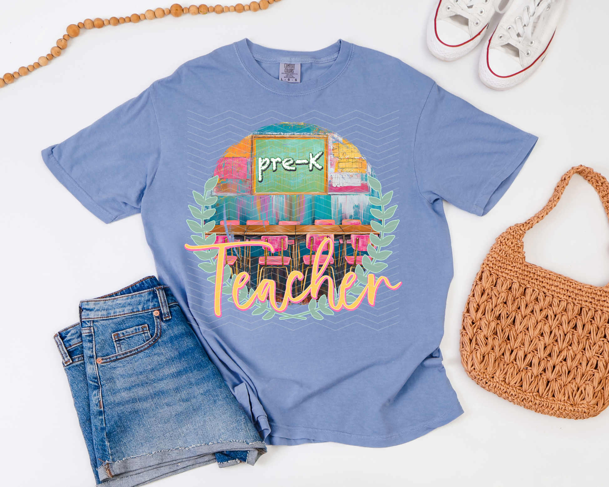 Pre K Grade Teacher Watercolor Laurel Wreath DTF TRANSFER