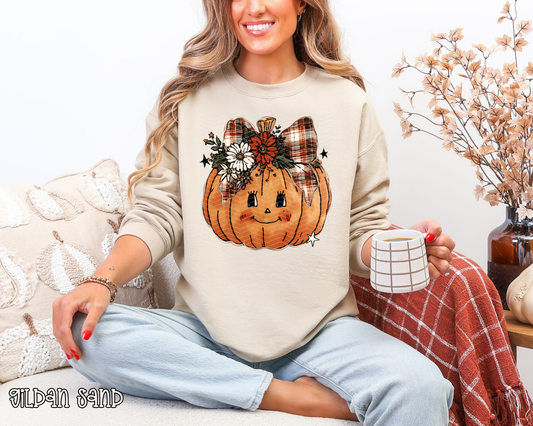 Pumpkin Floral Plaid Bow DTF TRANSFER