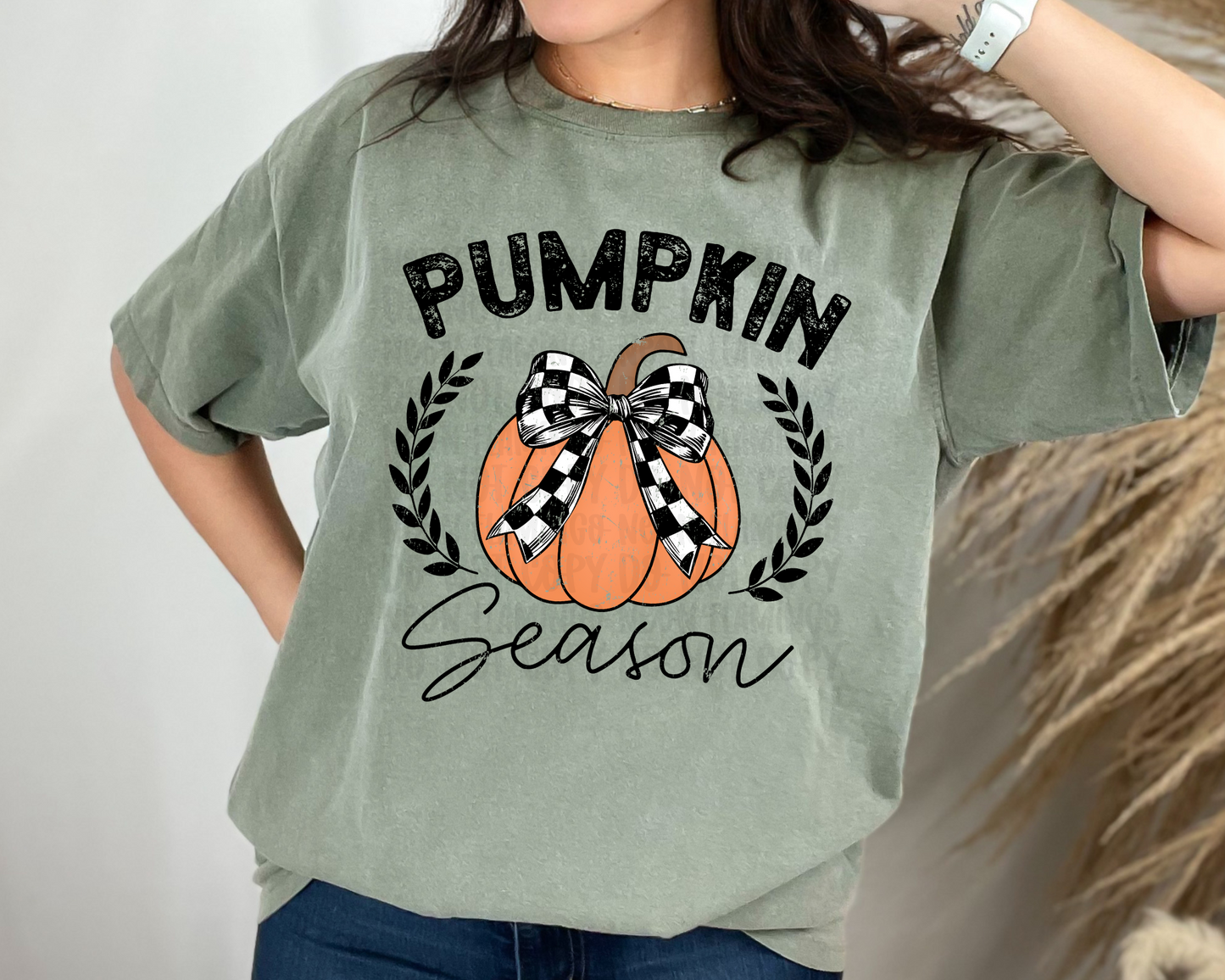 Pumpkin Season Checkered Bow DTF TRANSFER