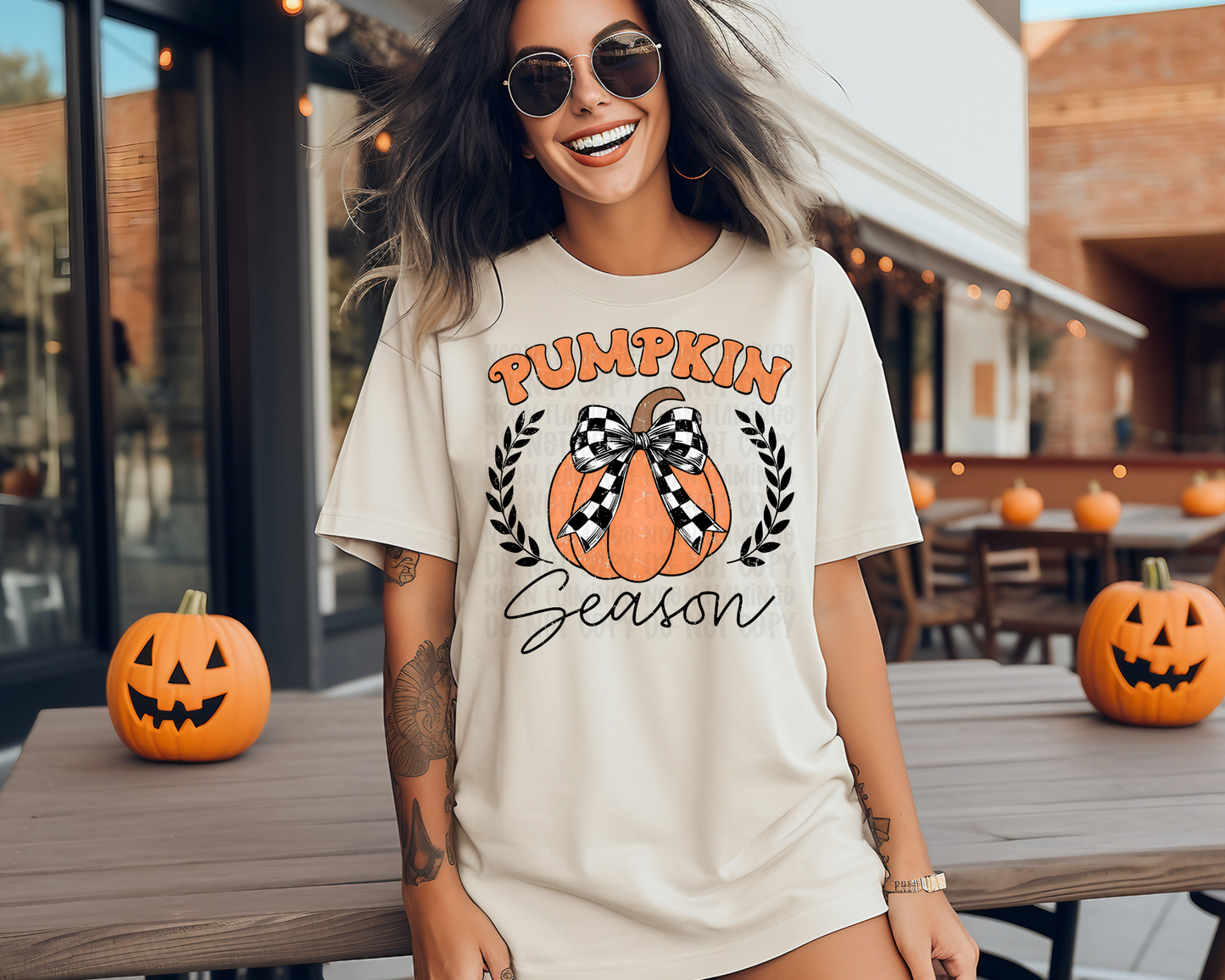 Pumpkin Season Checkered Bow DTF TRANSFER