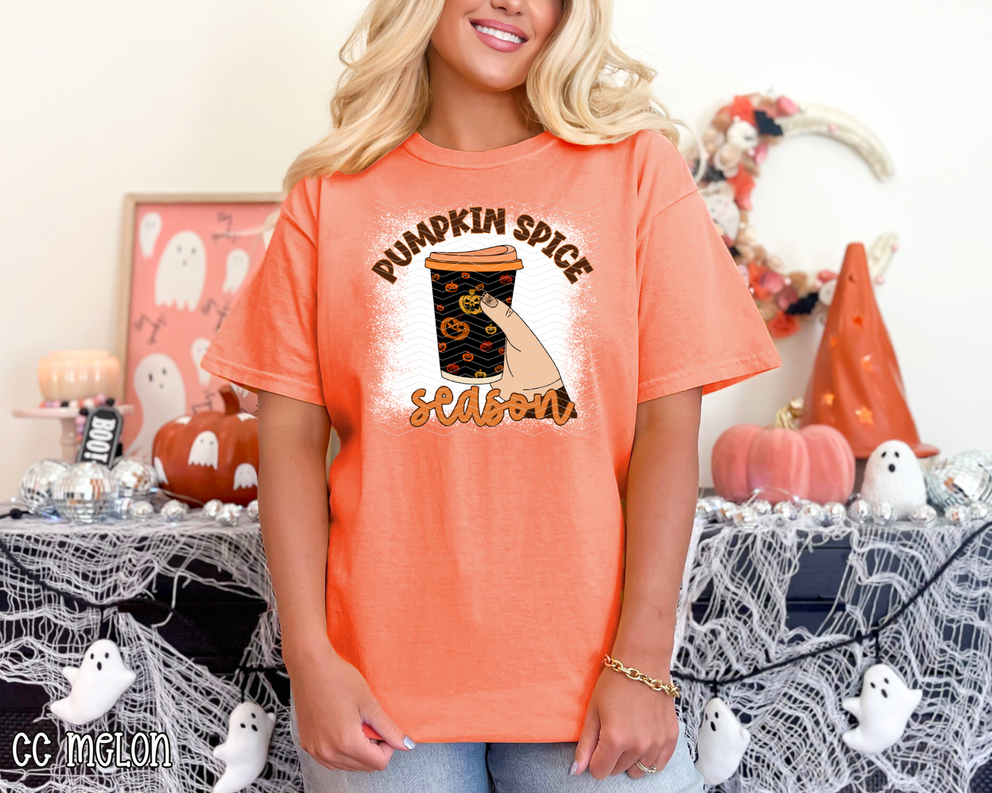 Pumpkin Spice Season Orange Faux Bleached DTF TRANSFER