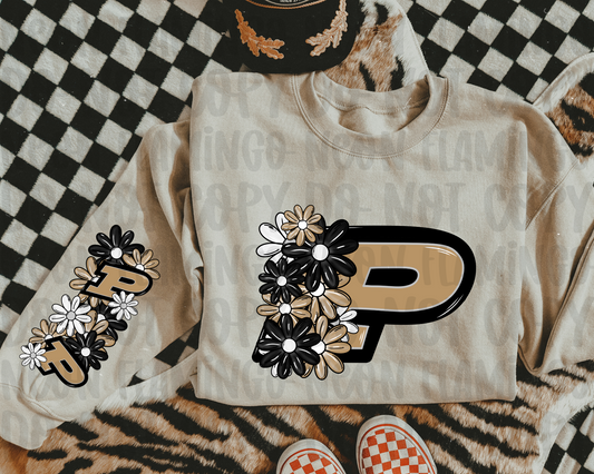 Purdue Floral with Sleeve Option DTF TRANSFER