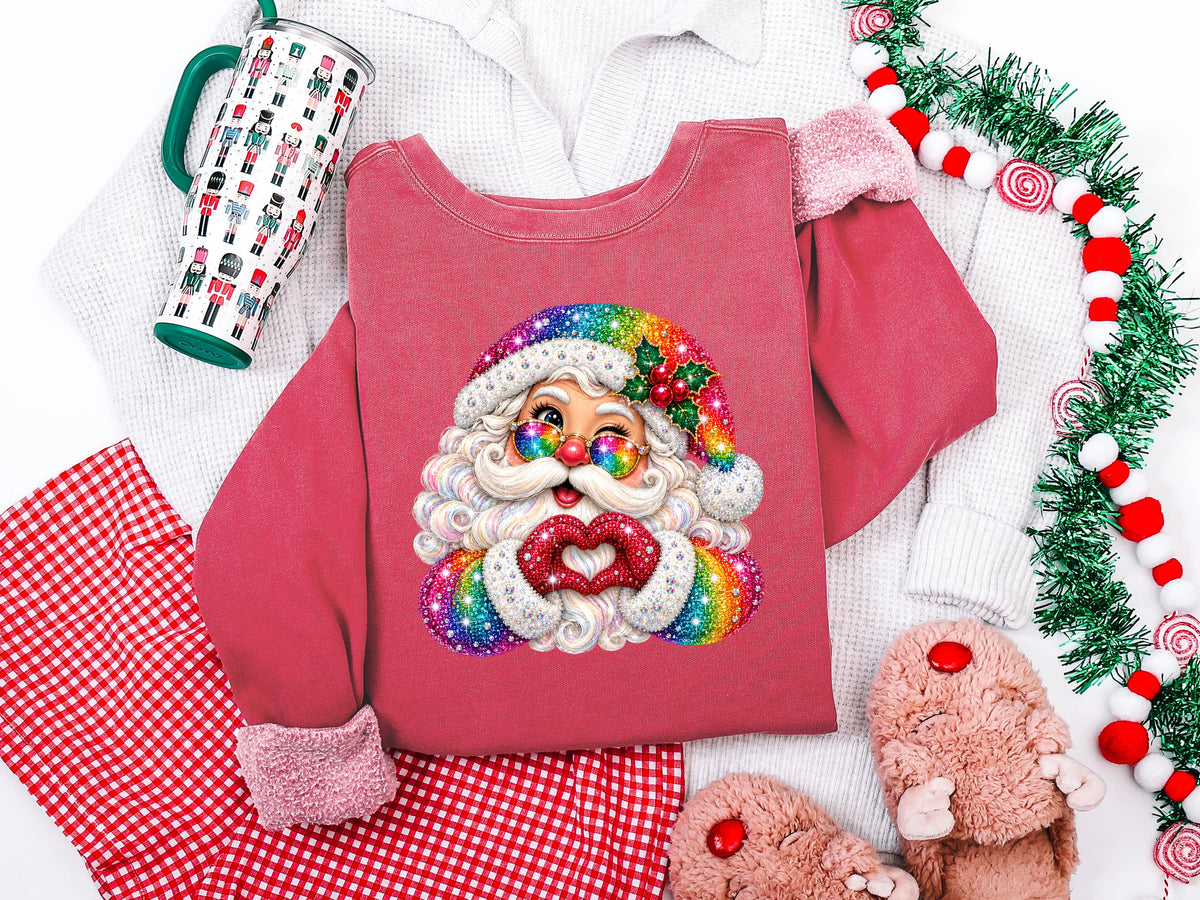 Rainbow Santa Rhinestone DTF TRANSFER
