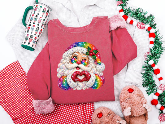 Rainbow Santa Rhinestone DTF TRANSFER