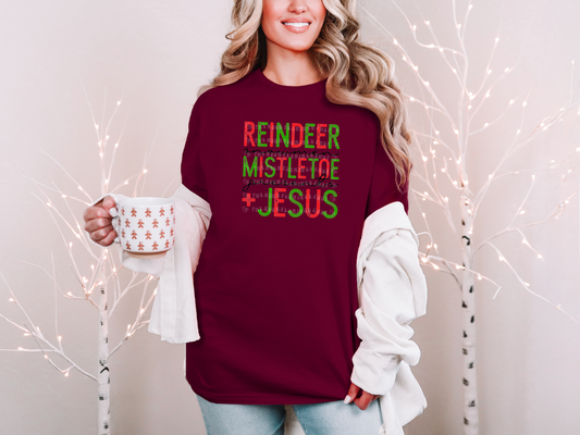Reindeer Snowmen Mistletoe Presents + Jesus DTF TRANSFER