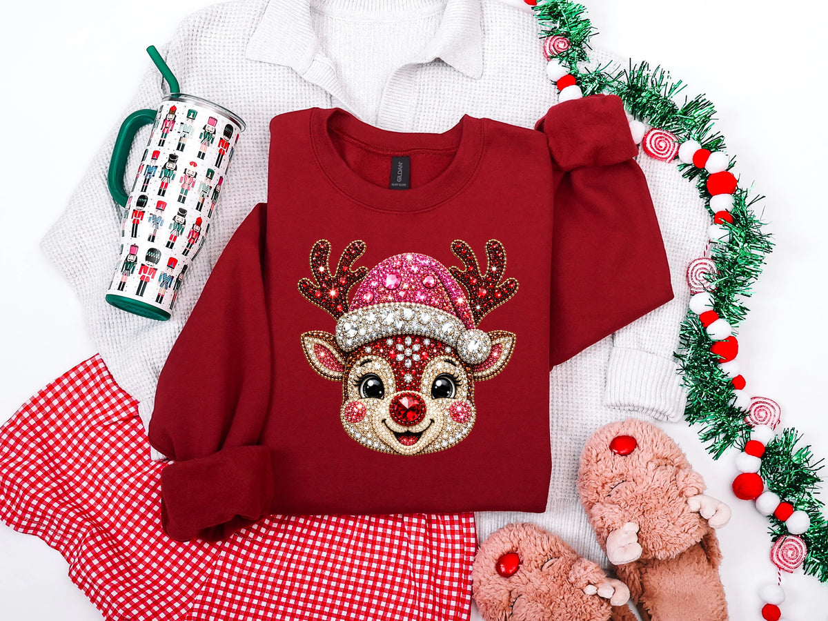 Reindeer Face Rhinestone DTF TRANSFER