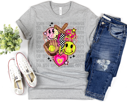 Retro Softball Collage | Multiple Colors | DTF TRANSFER