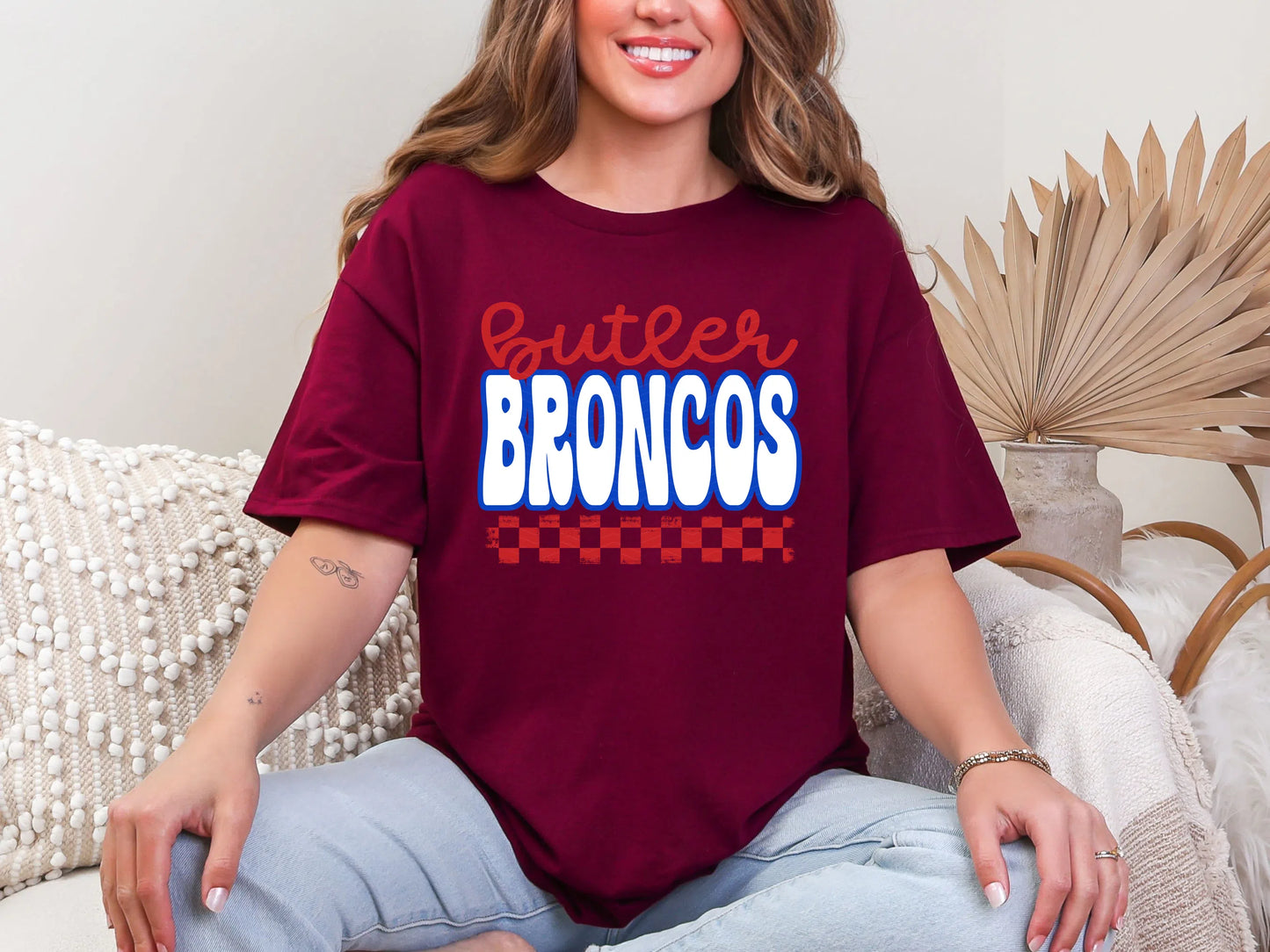 Retro Stacked Mascot Butler Broncos Retro Checkered Mascot DTF TRANSFER