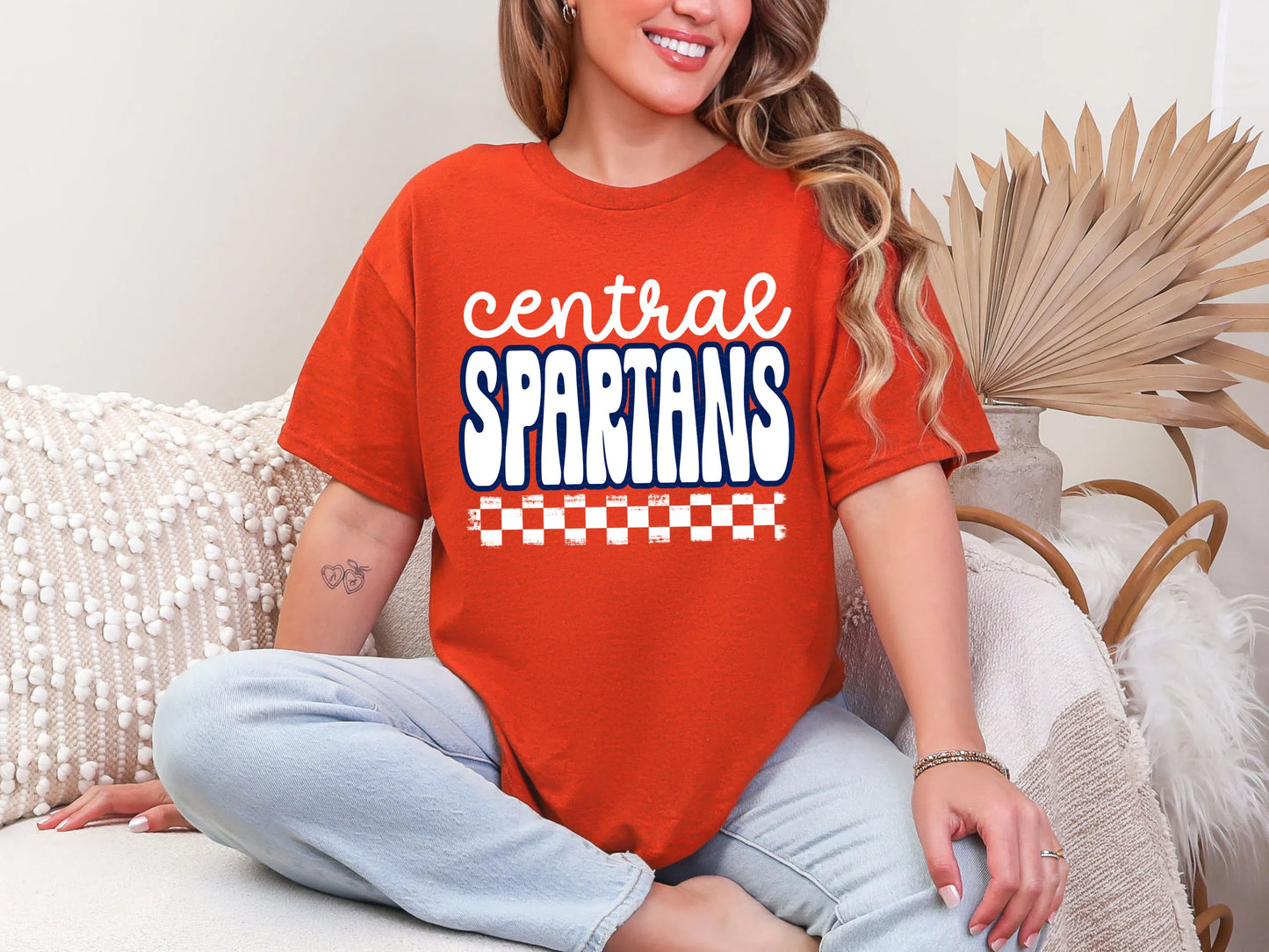 Retro Stacked Mascot Central Spartans Retro Checkered Mascot DTF TRANSFER