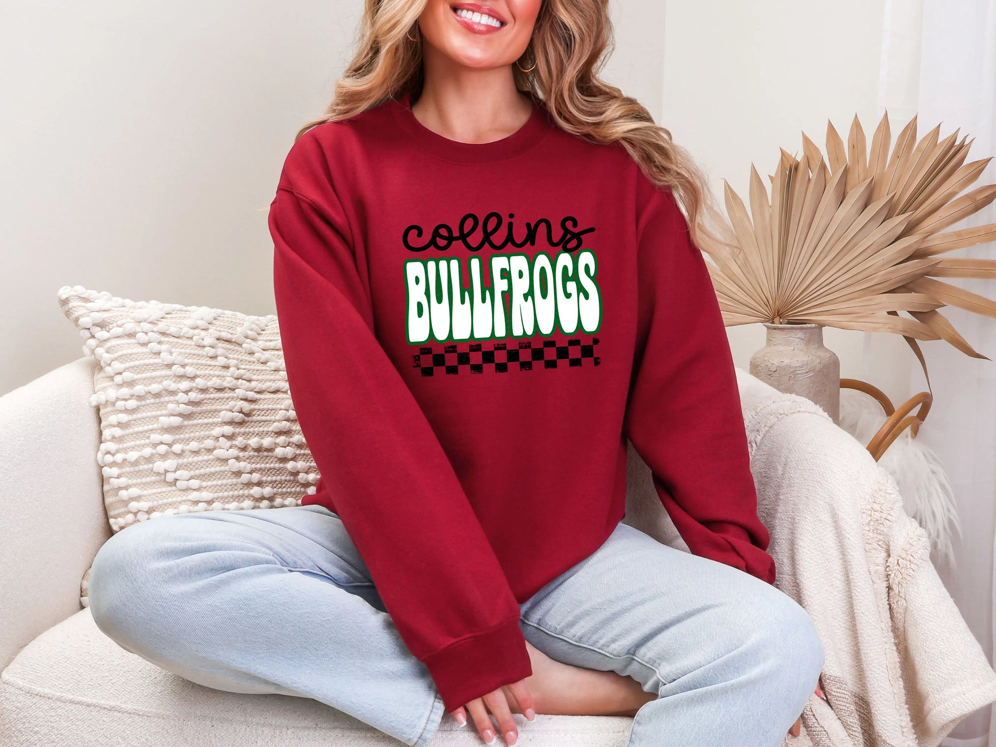 Retro Stacked Mascot Collins Bullfrogs Retro Checkered Mascot DTF TRANSFER