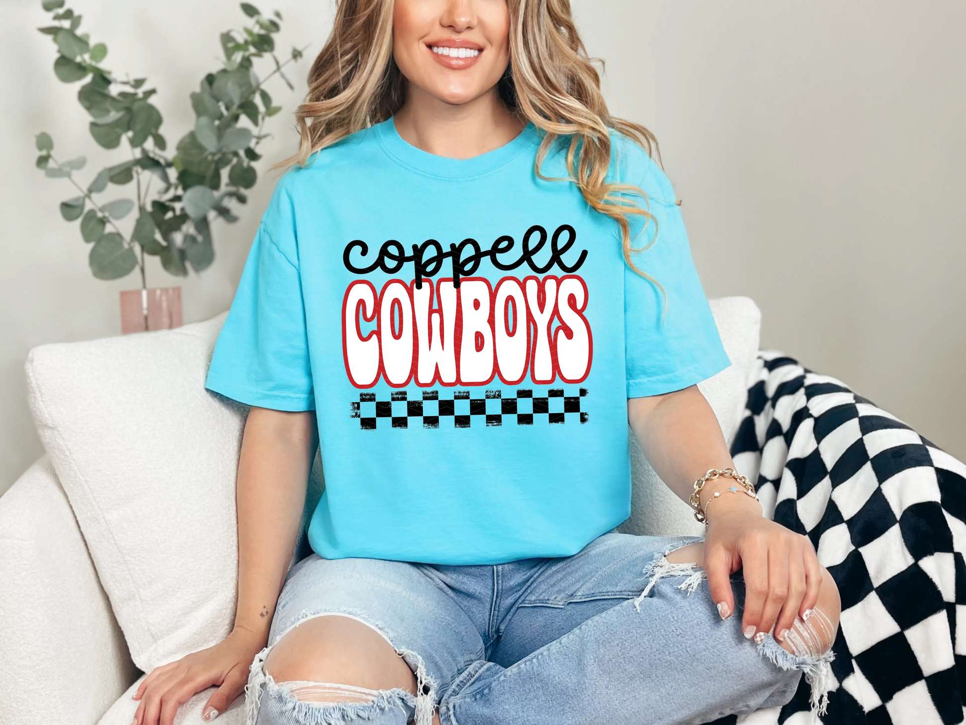 Retro Stacked Mascot Coppell Cowboys Retro Checkered Mascot DTF TRANSFER