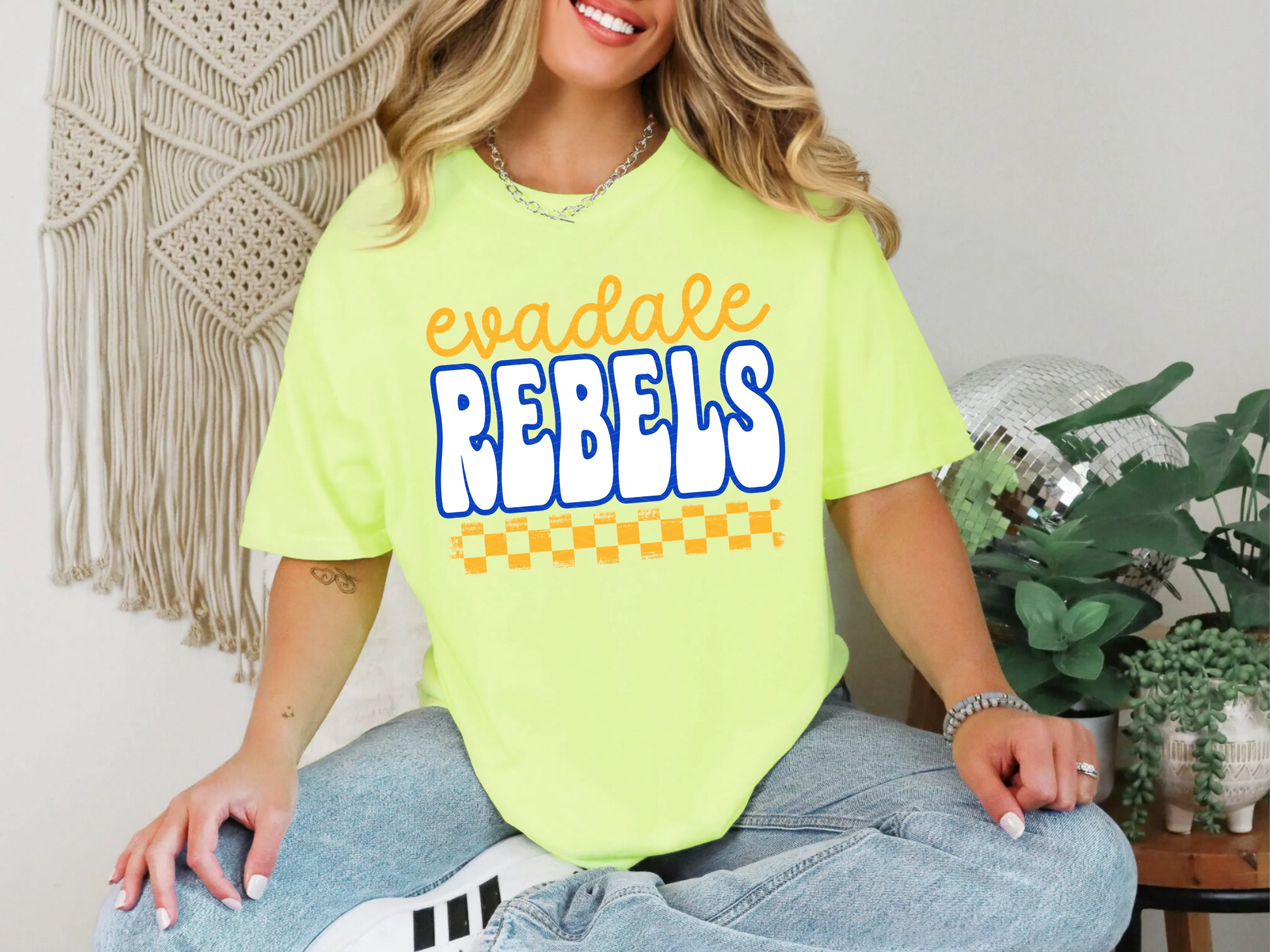 Retro Stacked Mascot Evadale Rebels DTF TRANSFER
