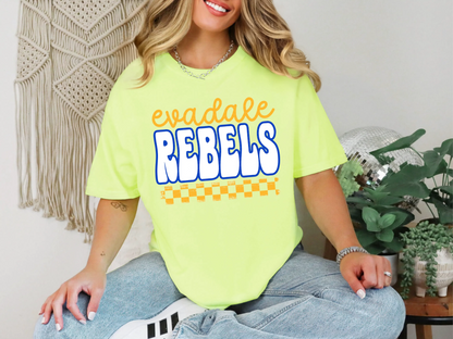 Retro Stacked Mascot Evadale Rebels DTF TRANSFER