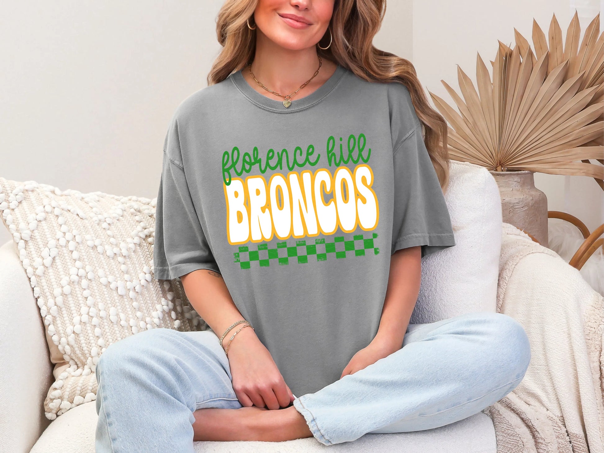Retro Stacked Mascot Florence Hill Broncos Retro Checkered mascot DTF TRANSFER