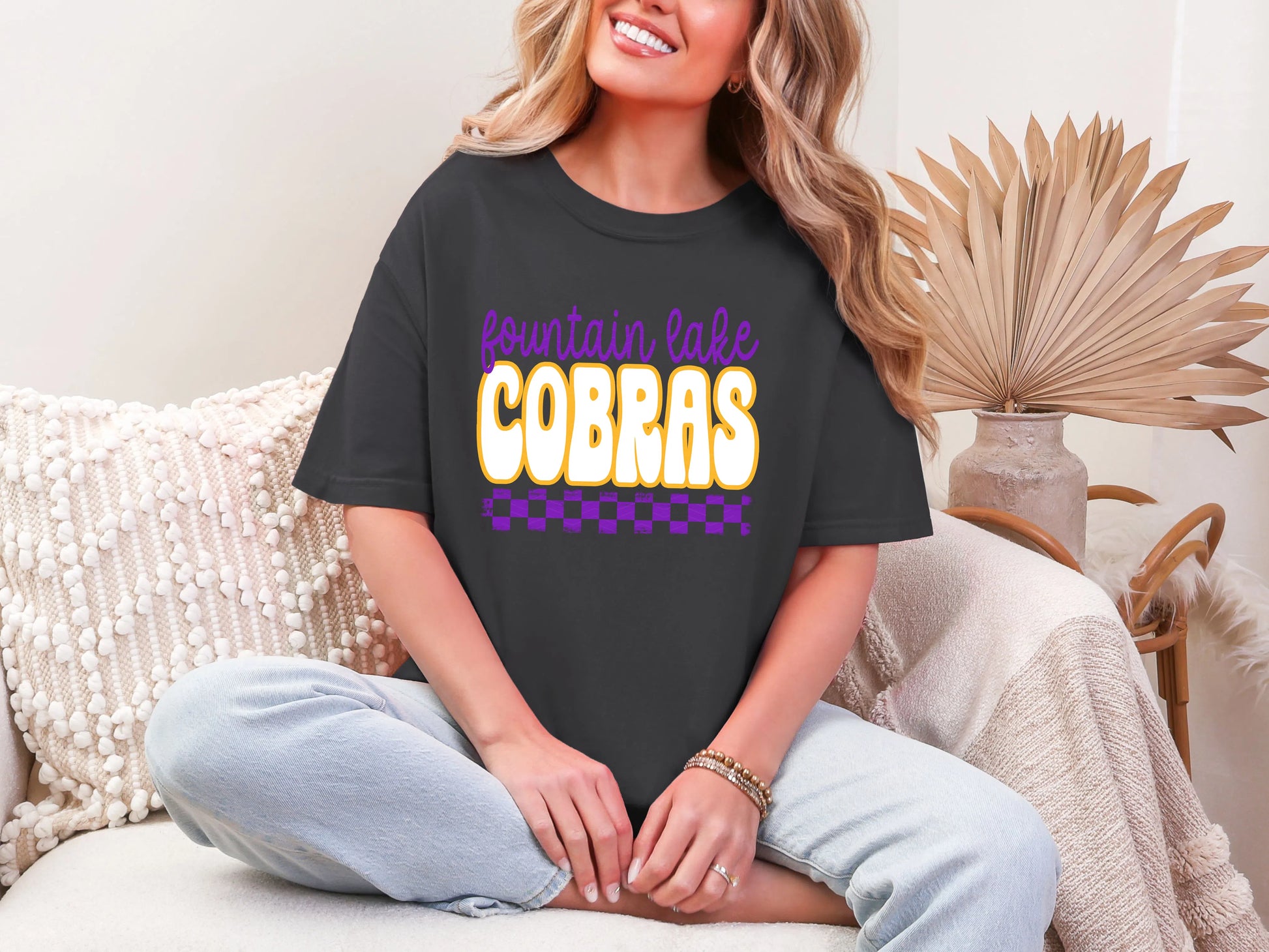 Retro Stacked Mascot Fountain Lake Cobras DTF TRANSFER