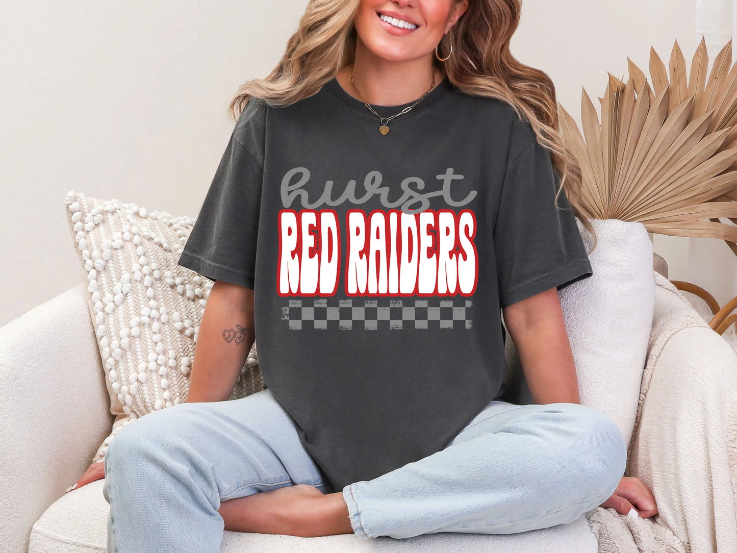 Retro Stacked Mascot Hurst Red Raiders Retro Checkered Mascot DTF TRANSFER