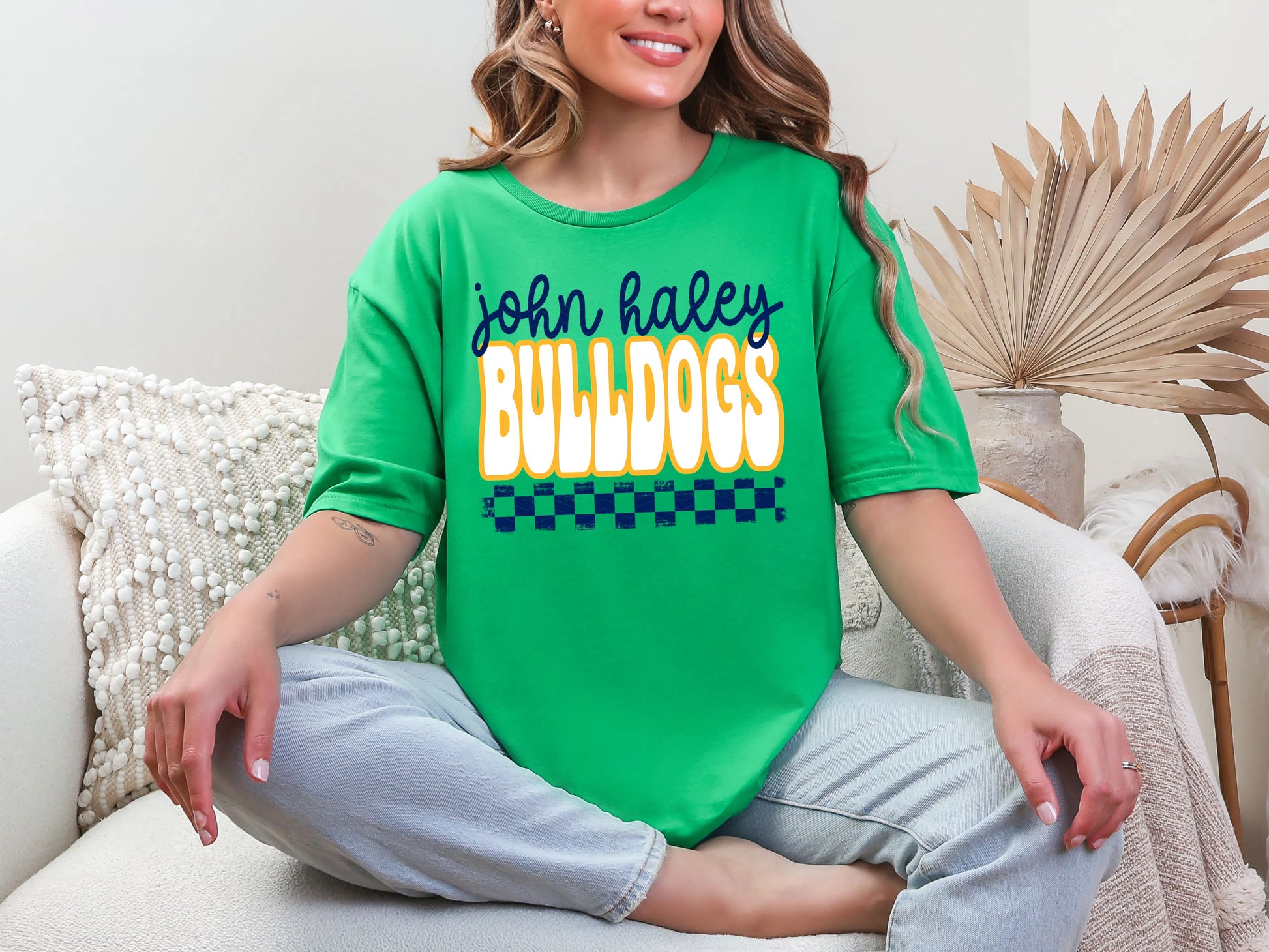 Retro Stacked Mascot John Haley Bulldogs Retro Checkered Mascot DTF TRANSFER