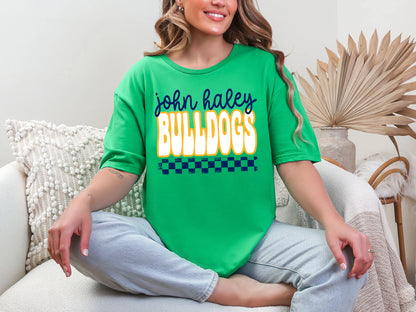 Retro Stacked Mascot John Haley Bulldogs Retro Checkered Mascot DTF TRANSFER