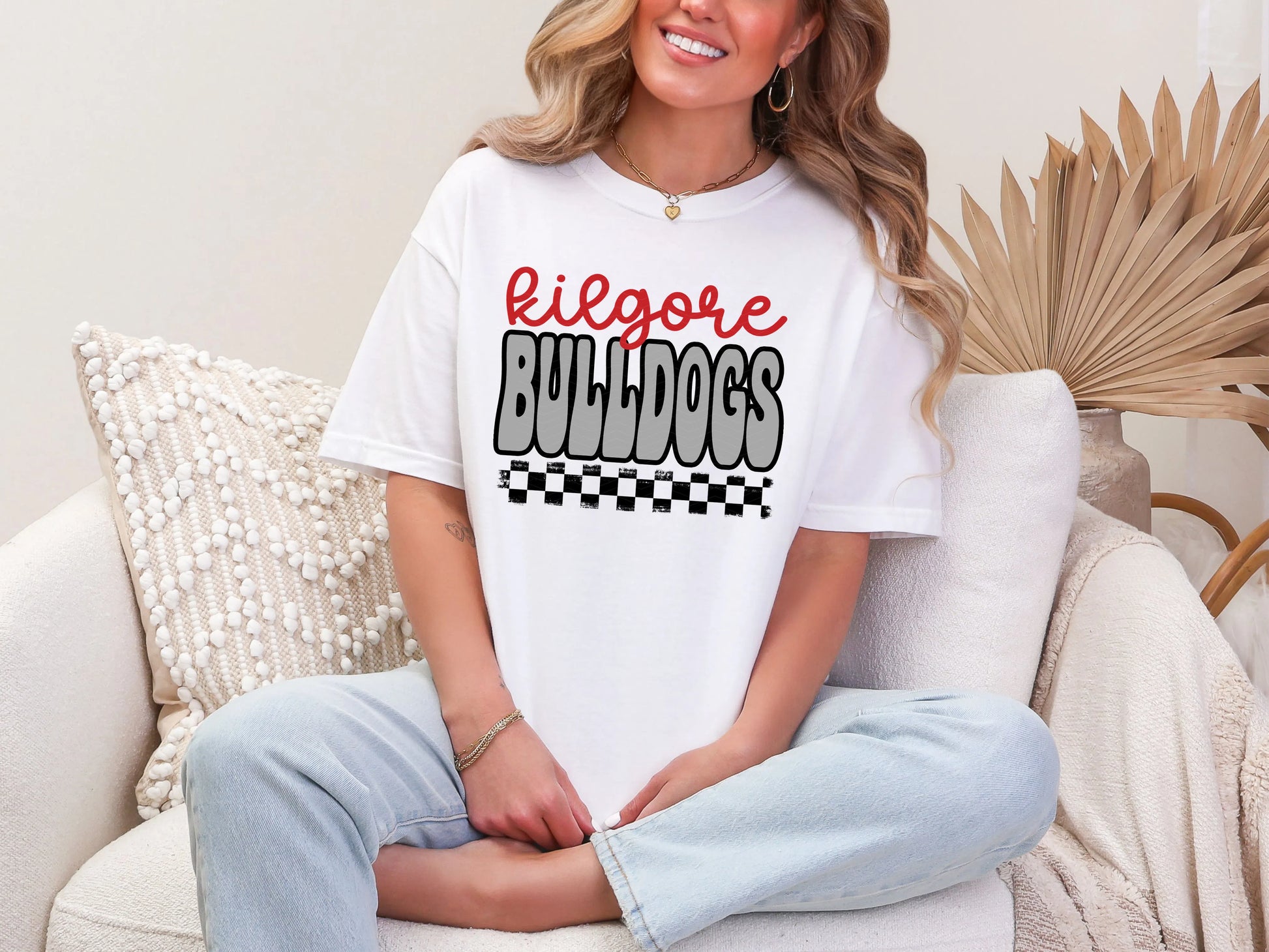Retro Stacked Mascot Kilgore Bulldogs Retro Checkered Mascot DTF TRANSFER