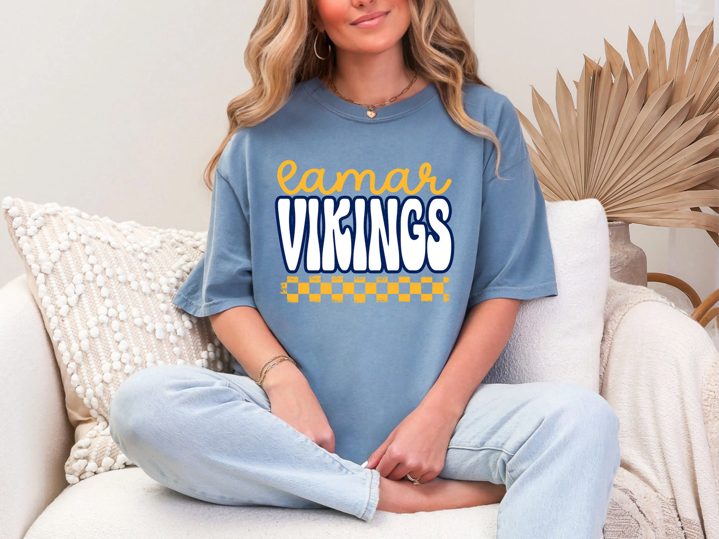 Retro Stacked Mascot Lamar Vikings Retro Checkered mascot DTF TRANSFER