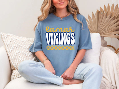 Retro Stacked Mascot Lamar Vikings Retro Checkered mascot DTF TRANSFER