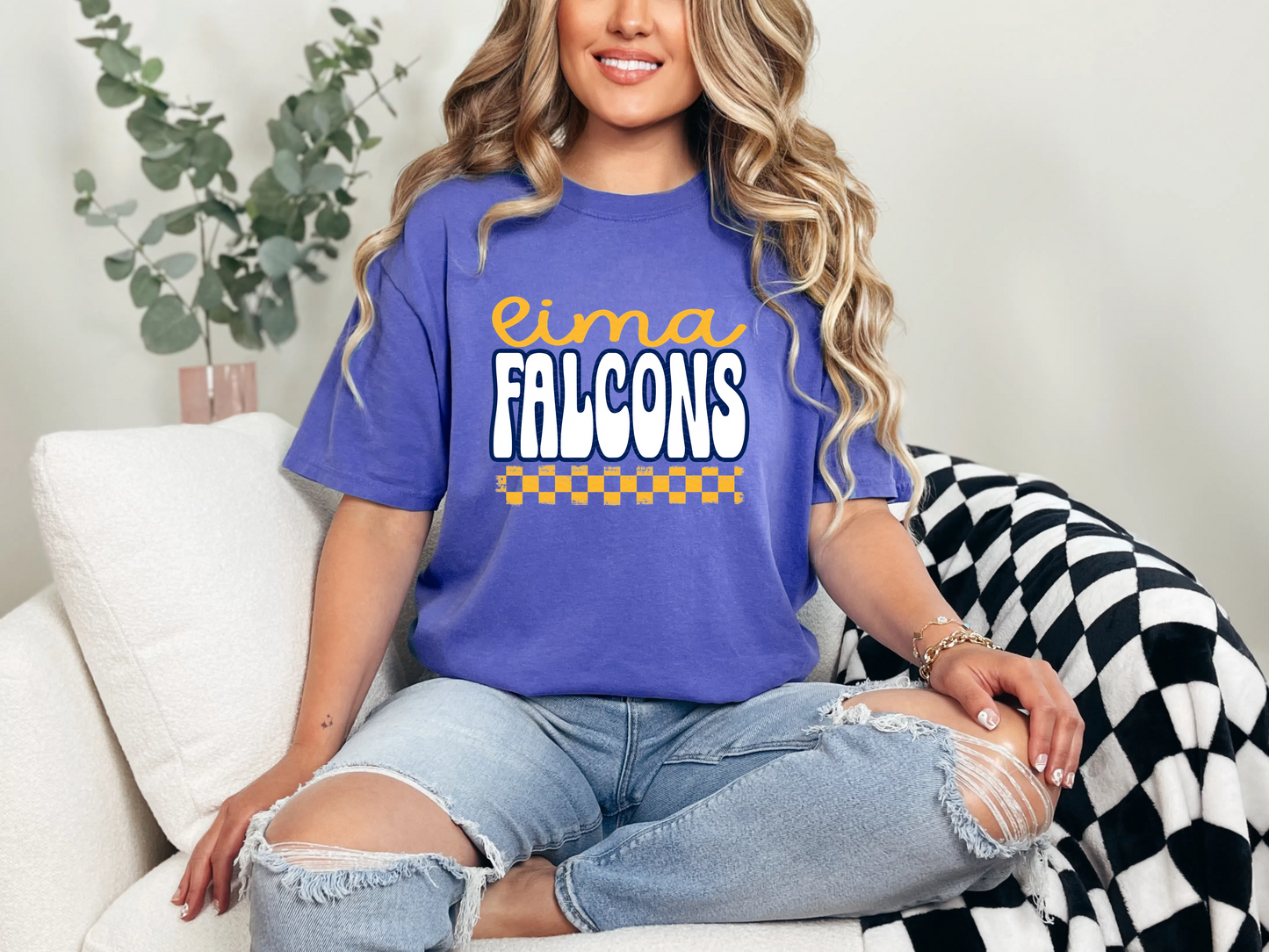 Retro Stacked Mascot Lima Falcons Retro Checkered Mascot DTF TRANSFER