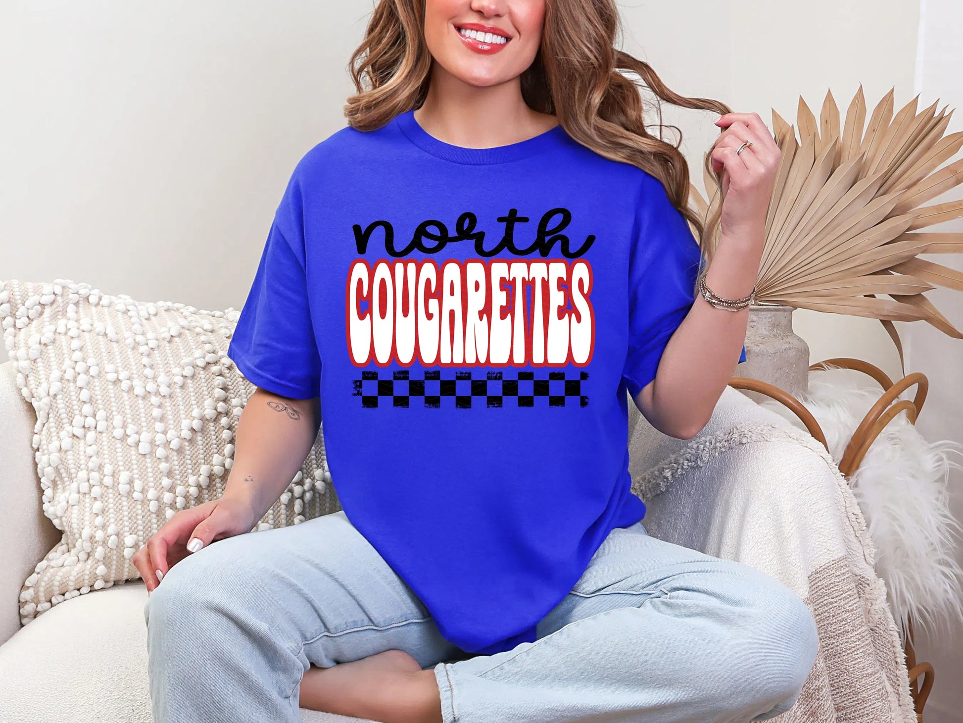 Retro Stacked Mascot North Cougarettes Retro Checkered Mascot DTF TRANSFER