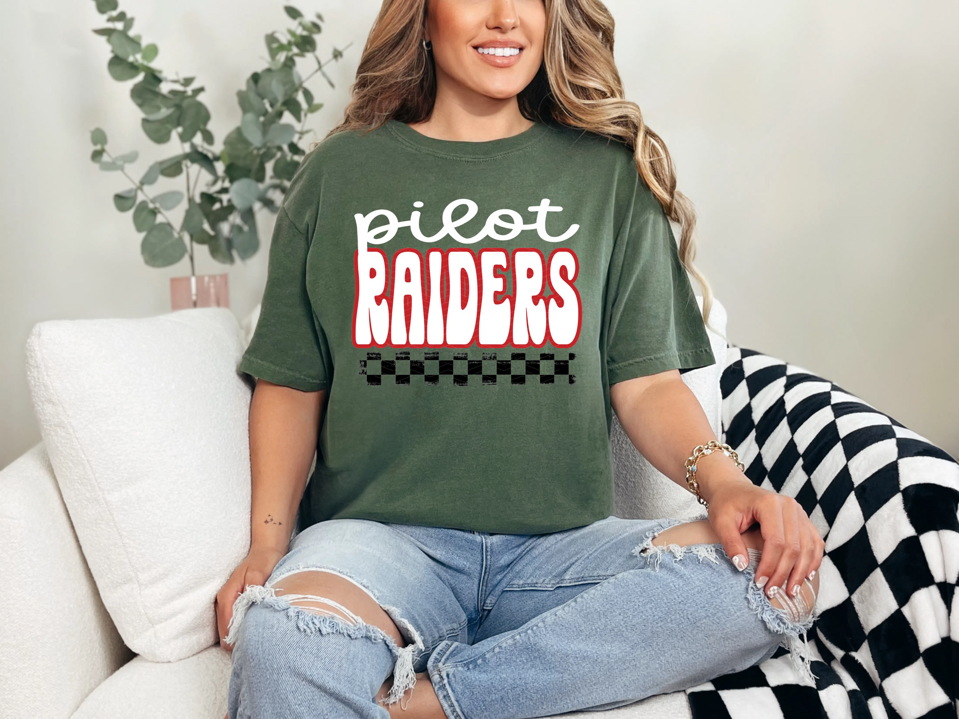 Retro Stacked Mascot Pilot Raiders Retro Checkered Mascot DTF TRANSFER