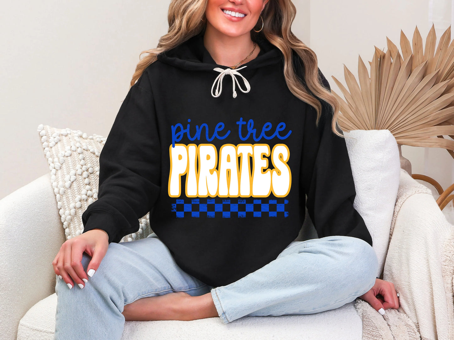 Retro Stacked Mascot Pine Tree Pirates Retro Checkered Mascot DTF TRANSFER