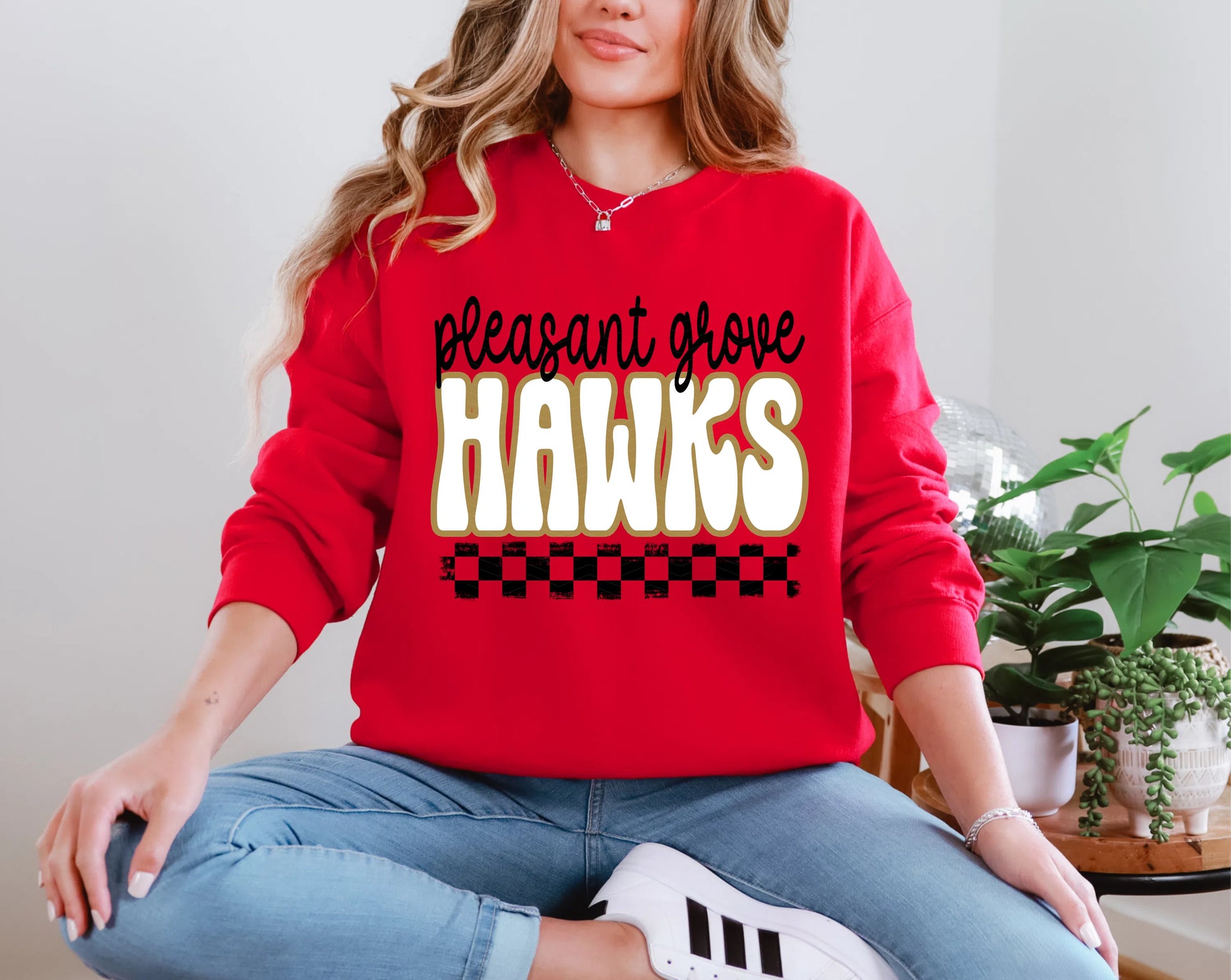 Retro Stacked Mascot Pleasant Grove Hawks Retro Checkered mascot DTF TRANSFER