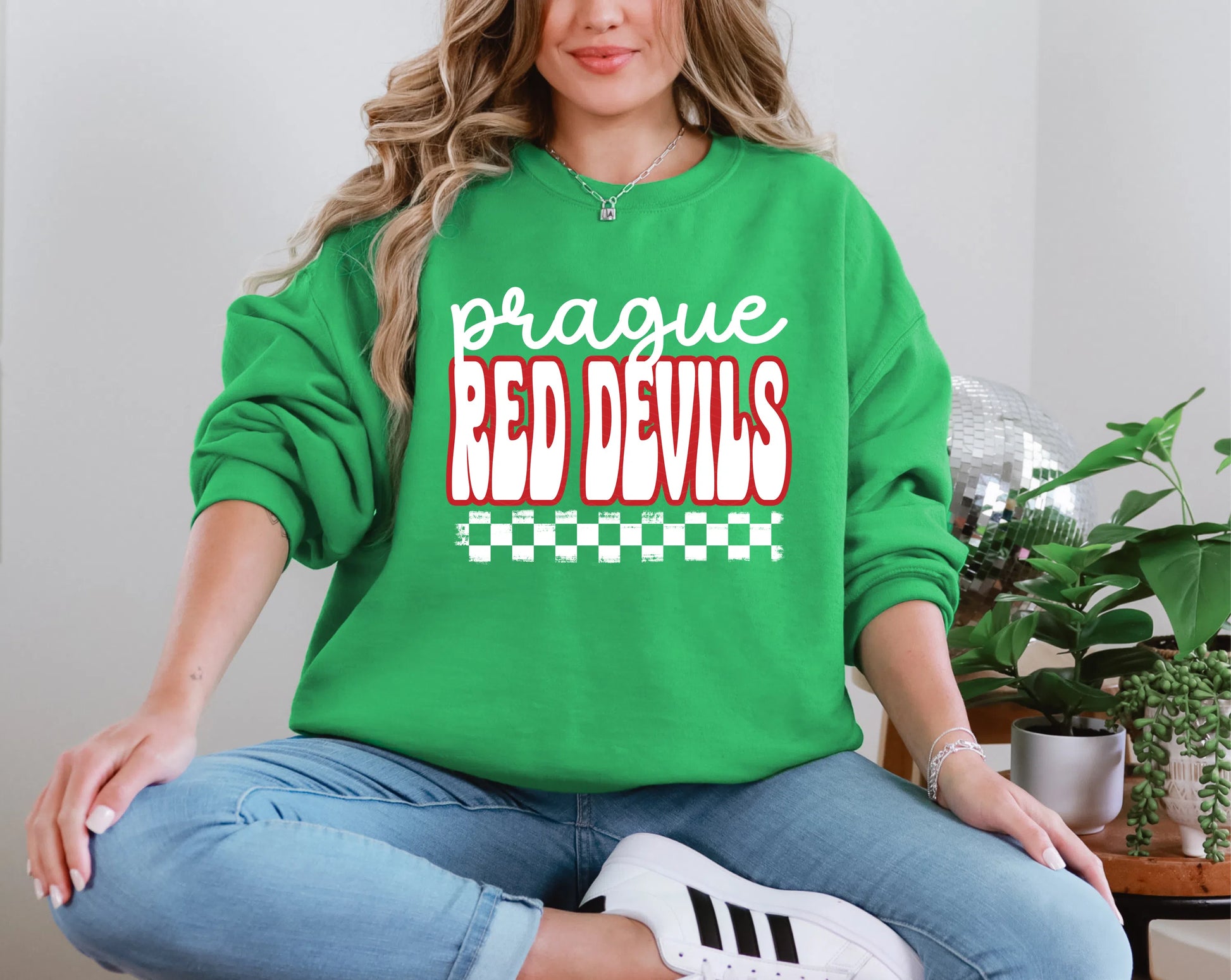 Retro Stacked Mascot Prague Red Devils Retro Checkered Mascot DTF TRANSFER