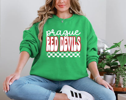 Retro Stacked Mascot Prague Red Devils Retro Checkered Mascot DTF TRANSFER