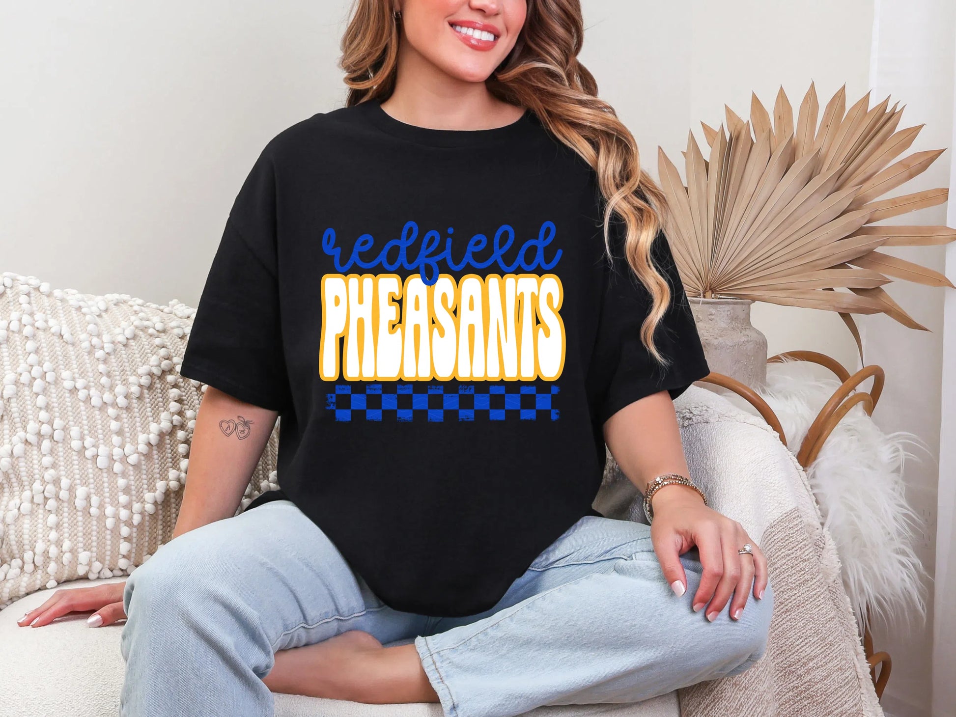 Retro Stacked Mascot Redfield Pheasants Retro Checkered mascot DTF TRANSFER