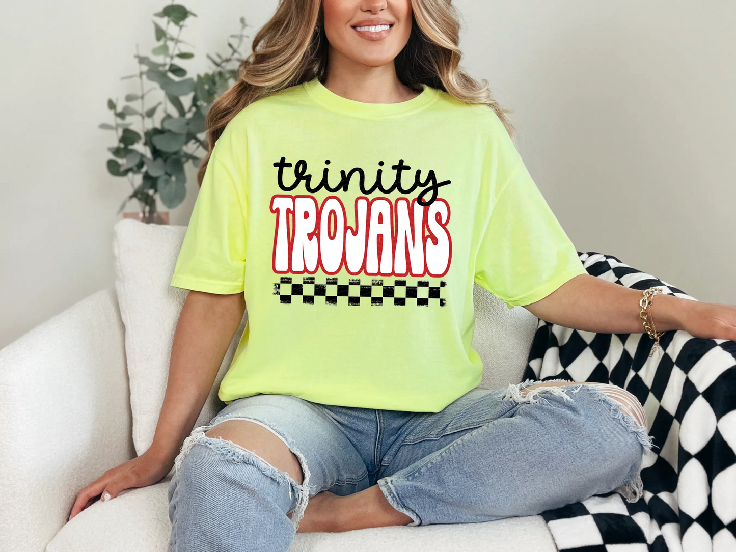 Retro Stacked Mascot Trinity Trojans DTF TRANSFER
