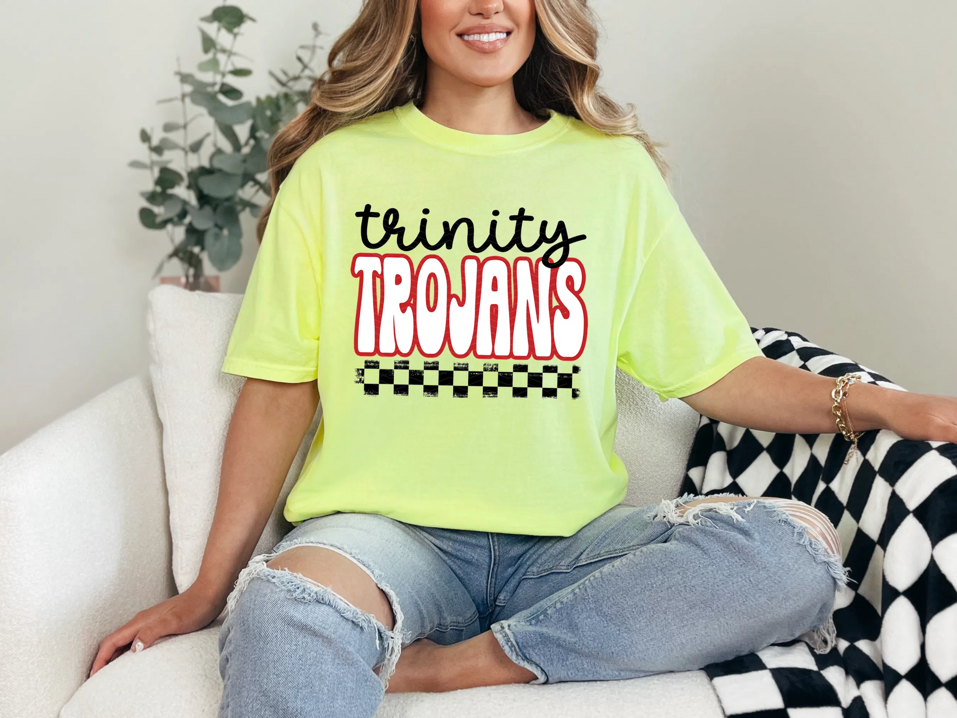 Retro Stacked Mascot Trinity Trojans DTF TRANSFER