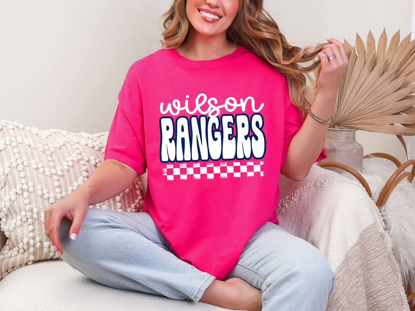 Retro Stacked Mascot Wilson Rangers Navy White DTF TRANSFER